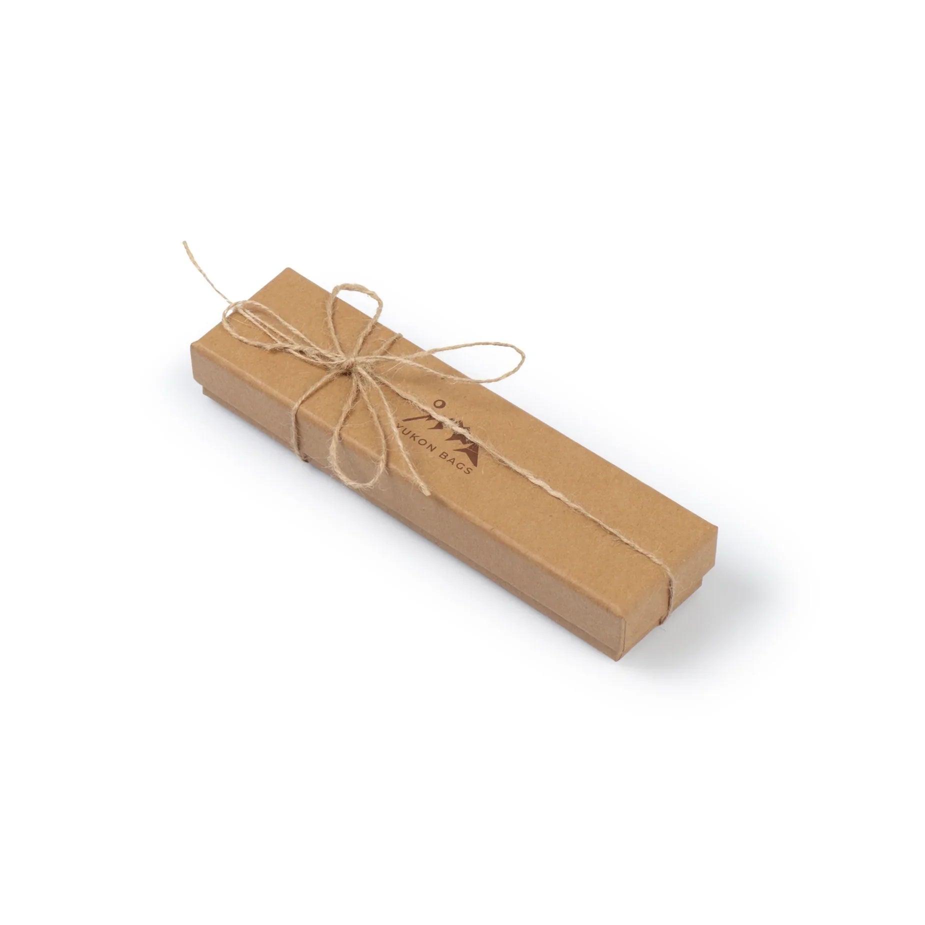 Yukon Bags kraft box tied with twine, ideal for gifting leather accessories